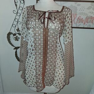 Kookai Brown and Cream Patterned Blouse